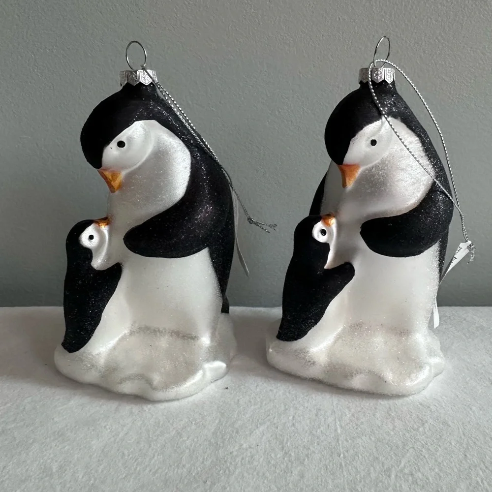 Crate&Barrel Black and White Penguin Ornament Set NWT